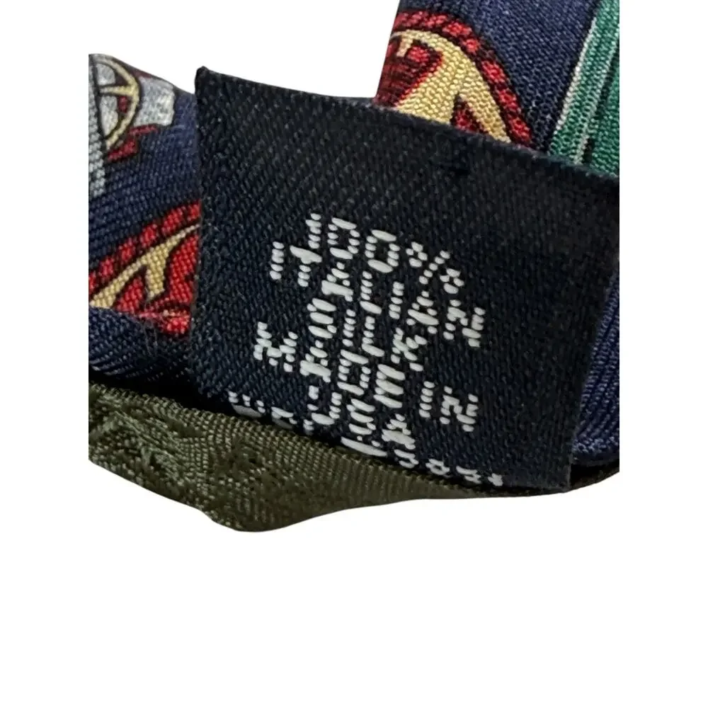 VTG Tommy Hilfiger Silk Necktie Heraldic Crest Shield Race Car Blue Red Made USA